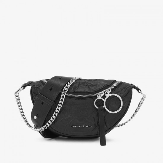 Charles Keith Chain Shoulder Messenger Bag Chest Bag Black Charles Keith Chain Shoulder Messenger Bag Chest Bag Black